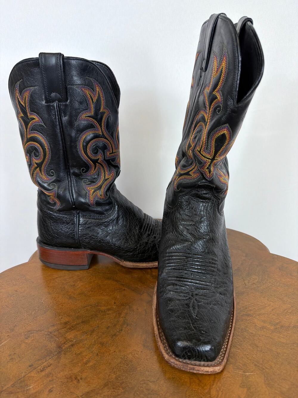 Justin Black Square Toe Multicolor Stitched Western Boots M 8.5 / W 9.5 USA